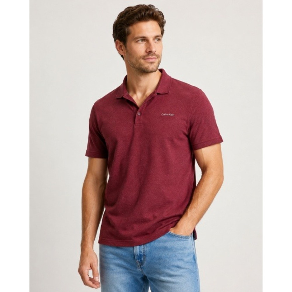Calvin Klein Mens Liquid Touch Polo Shirt Burgundy Heather XL Short Sleeve